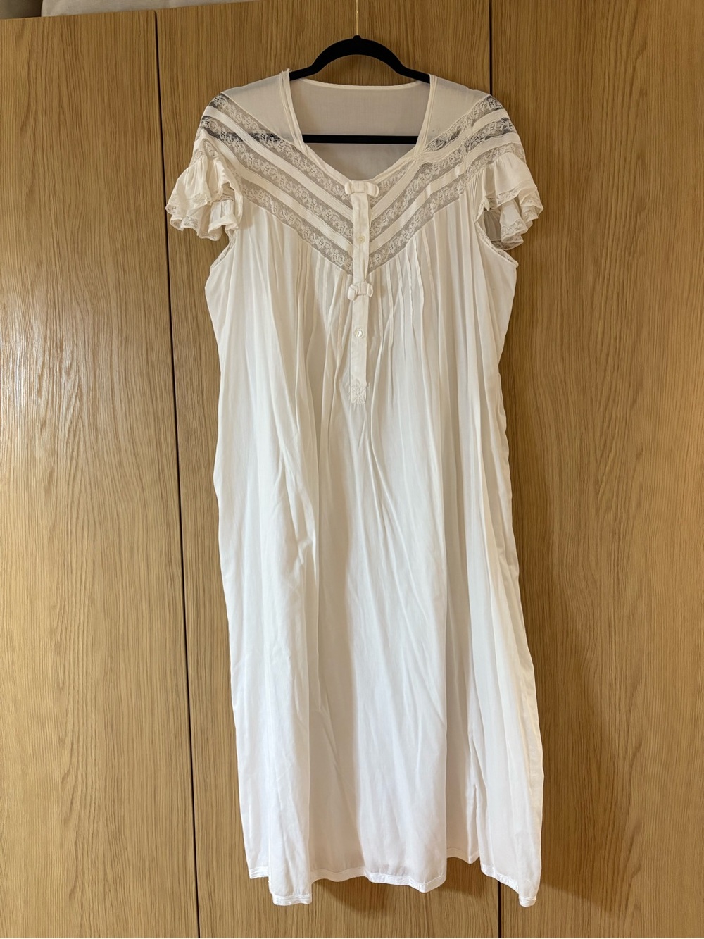 Vintage Lace Nightgown Maxi Dress Satin Ribbon Frilly Romantic Coquette White